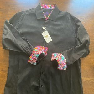 Bertigo. Black Jacquard fabric w/color cuff/neck